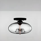 Plafonnier semi-encastré industriel avec abat-jour cylindrique en verre transparent