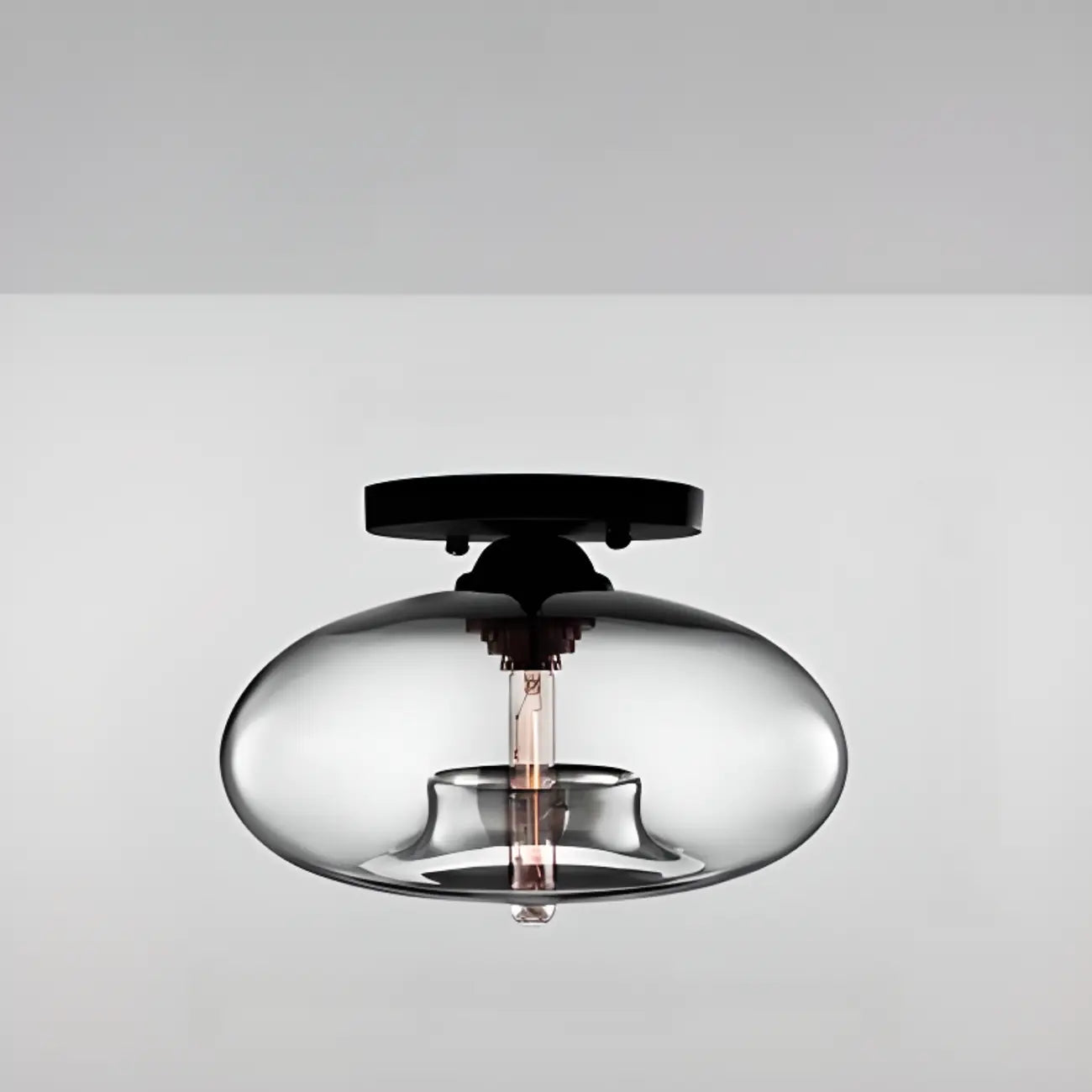 Plafonnier semi-encastré industriel avec abat-jour cylindrique en verre transparent