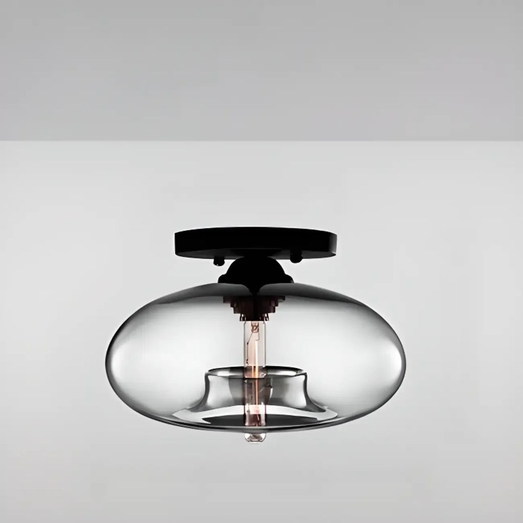 Plafonnier semi-encastré industriel avec abat-jour cylindrique en verre transparent