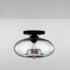 Plafonnier semi-encastré industriel avec abat-jour cylindrique en verre transparent