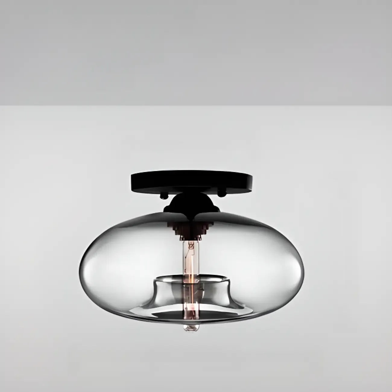 Plafonnier semi-encastré industriel avec abat-jour cylindrique en verre transparent