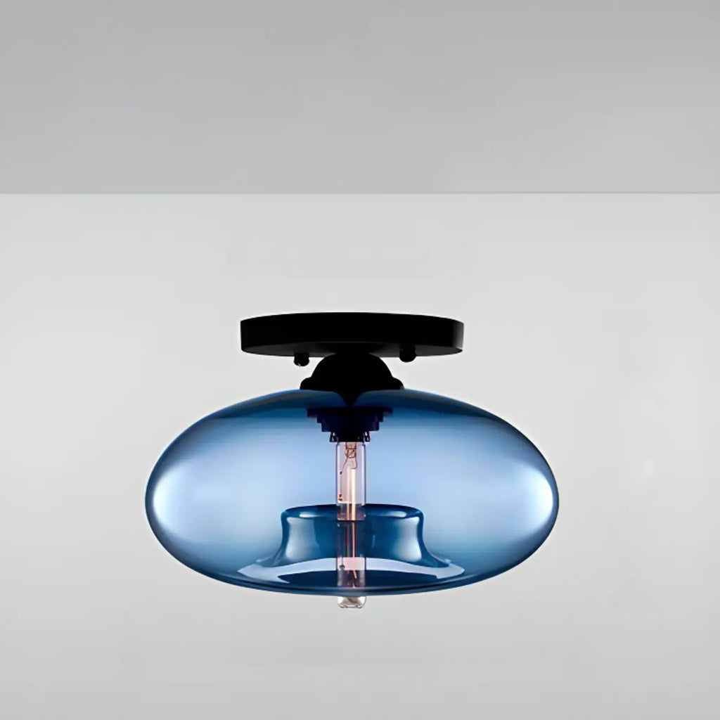Plafonnier semi-encastré industriel avec abat-jour cylindrique en verre transparent