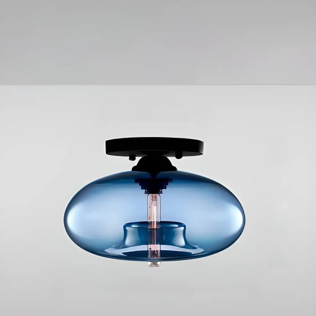 Plafonnier semi-encastré industriel avec abat-jour cylindrique en verre transparent