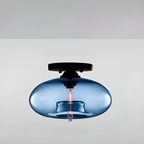 Plafonnier semi-encastré industriel avec abat-jour cylindrique en verre transparent