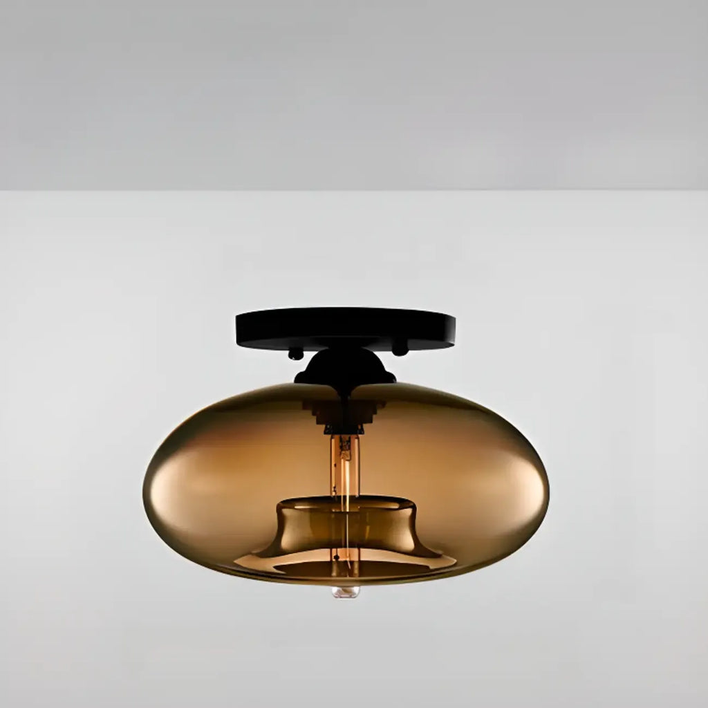 Plafonnier semi-encastré industriel avec abat-jour cylindrique en verre transparent
