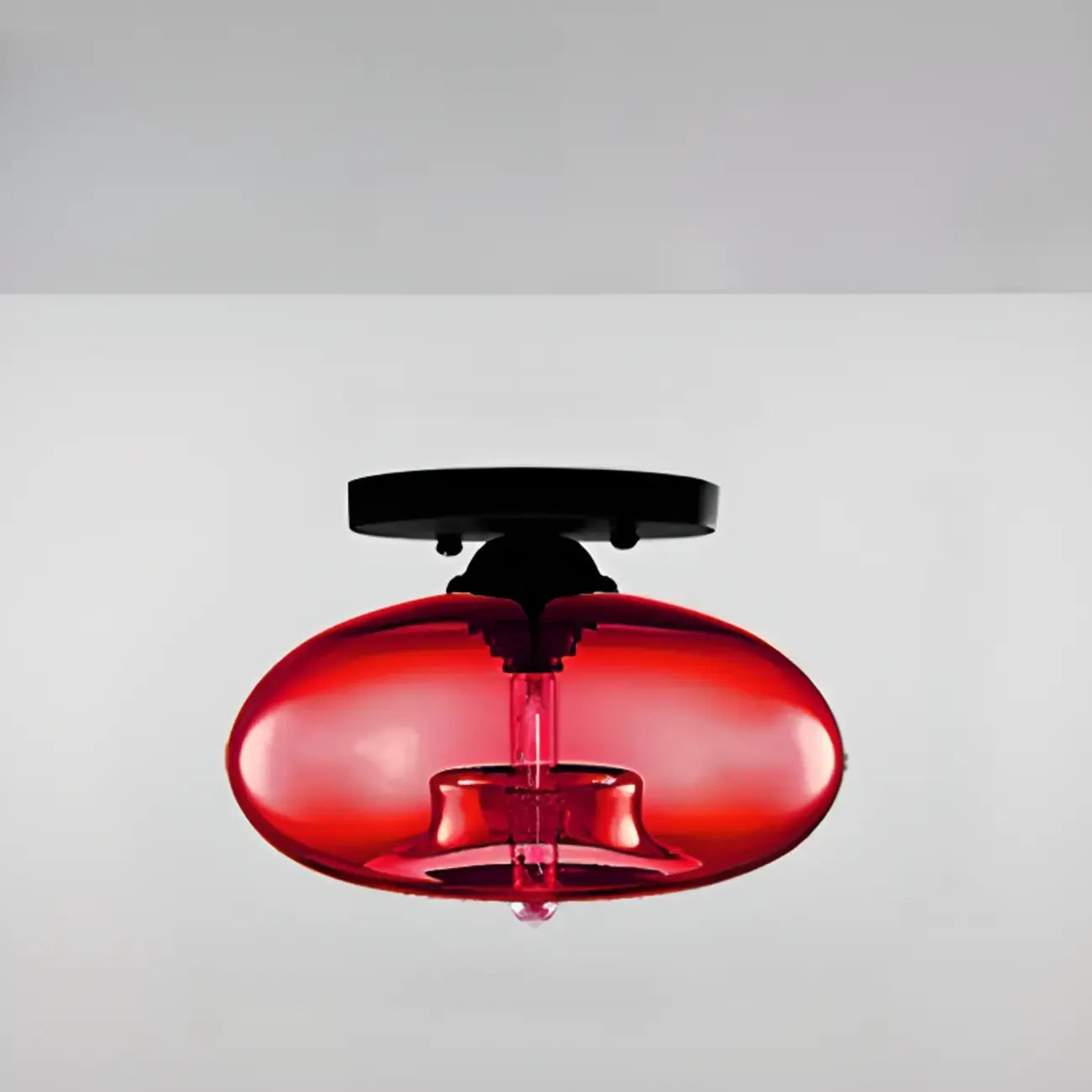 Plafonnier semi-encastré industriel avec abat-jour cylindrique en verre transparent