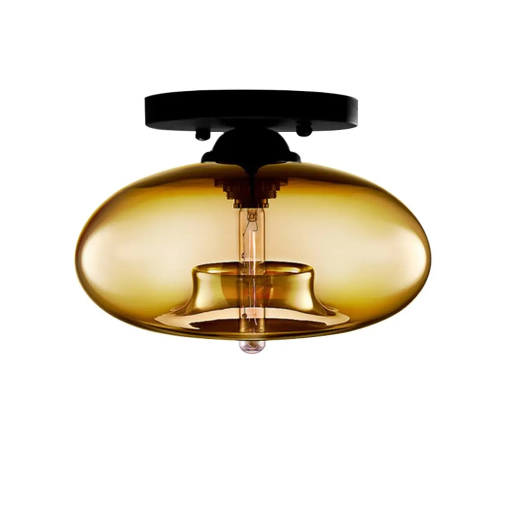 Plafonnier semi-encastré industriel avec abat-jour cylindrique en verre transparent
