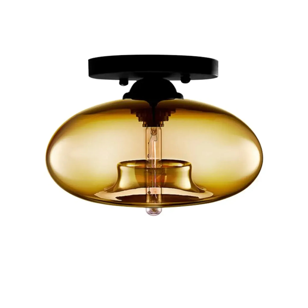 Plafonnier semi-encastré industriel avec abat-jour cylindrique en verre transparent