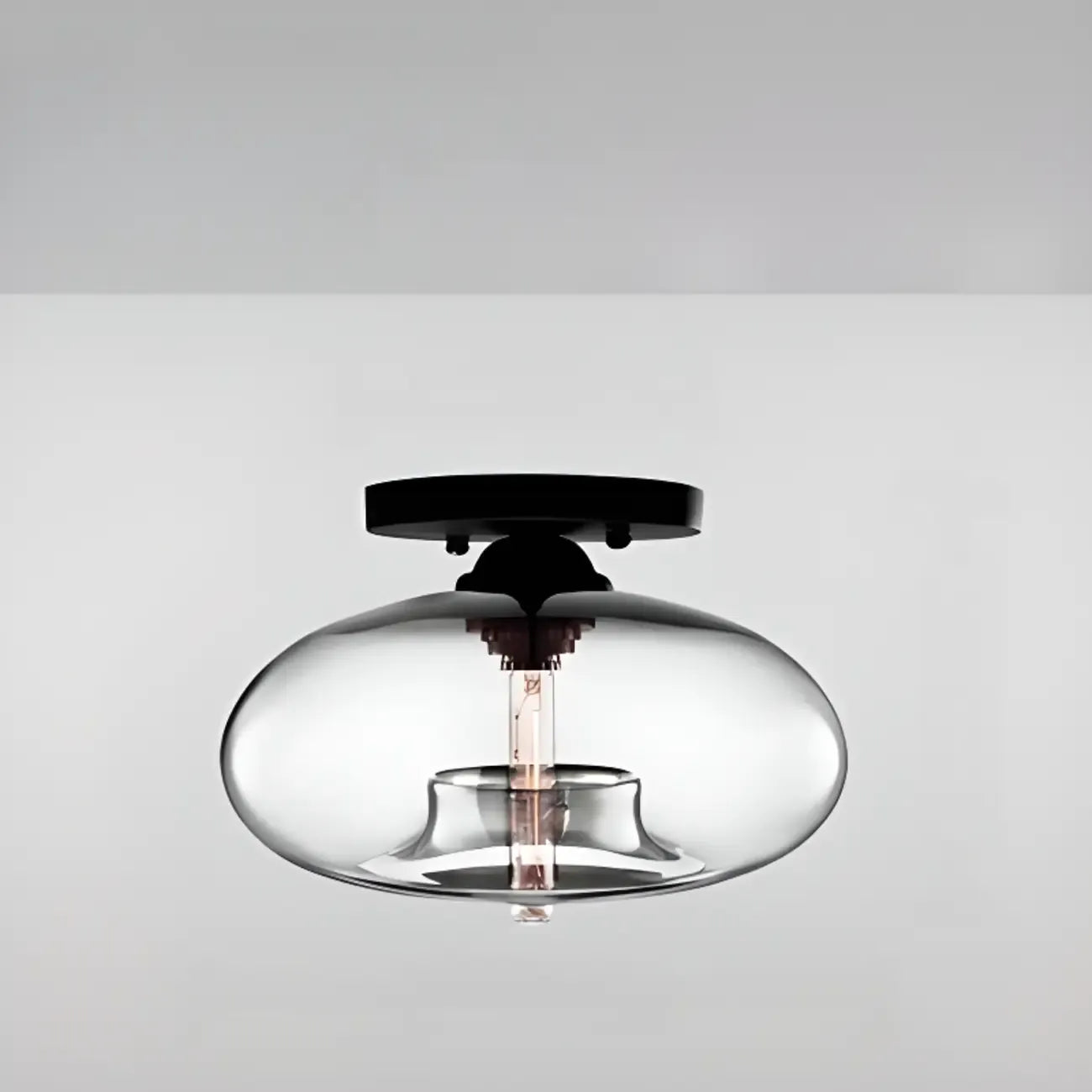 Plafonnier semi-encastré industriel avec abat-jour cylindrique en verre transparent