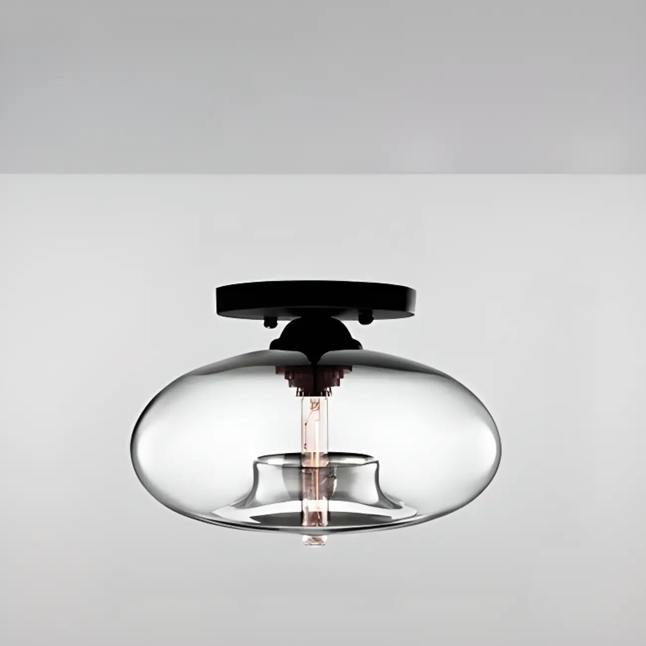 Plafonnier semi-encastré industriel avec abat-jour cylindrique en verre transparent