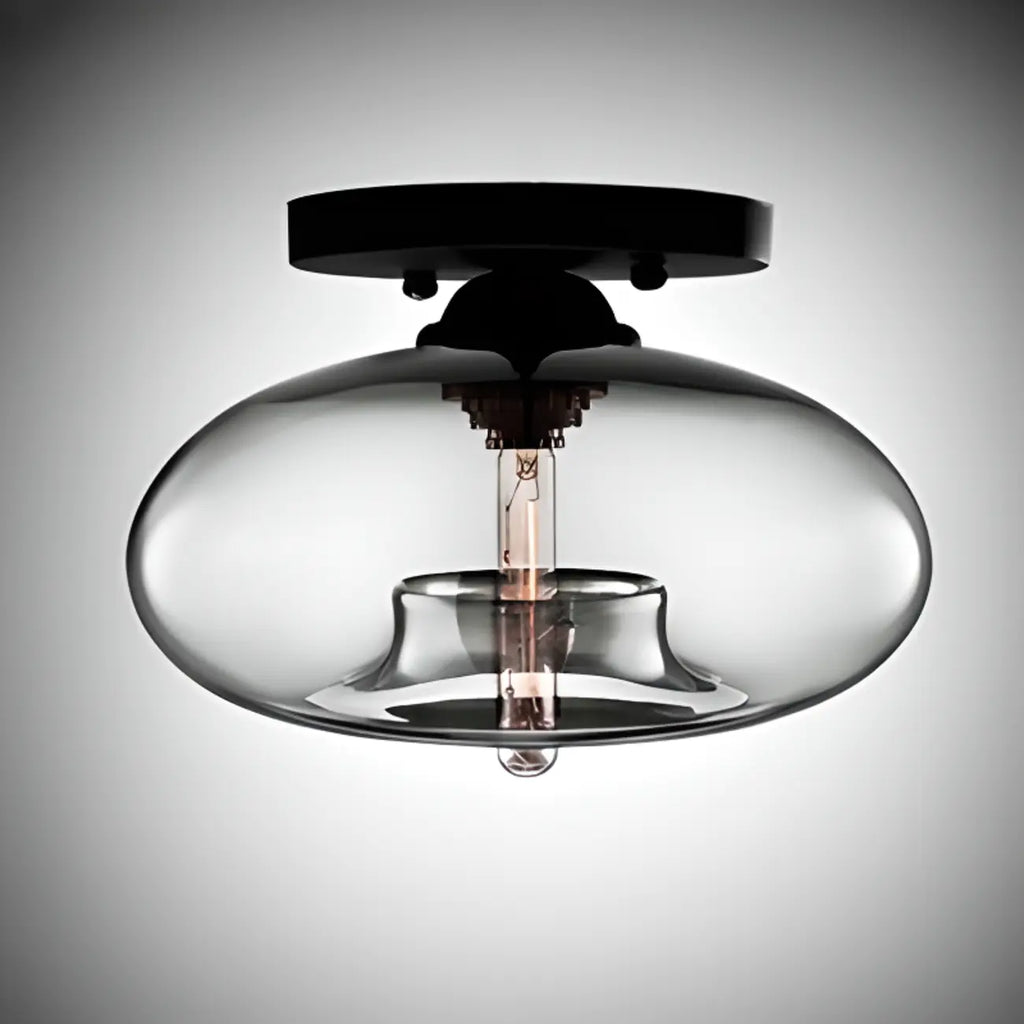 Plafonnier semi-encastré industriel avec abat-jour cylindrique en verre transparent