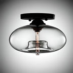 Plafonnier semi-encastré industriel avec abat-jour cylindrique en verre transparent