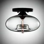 Plafonnier semi-encastré industriel avec abat-jour cylindrique en verre transparent