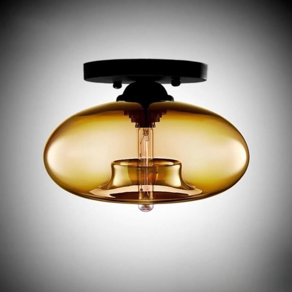 Plafonnier semi-encastré industriel avec abat-jour cylindrique en verre transparent