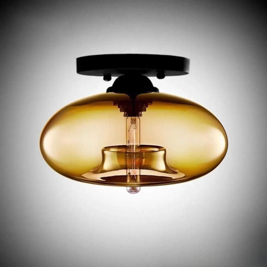 Plafonnier semi-encastré industriel avec abat-jour cylindrique en verre transparent