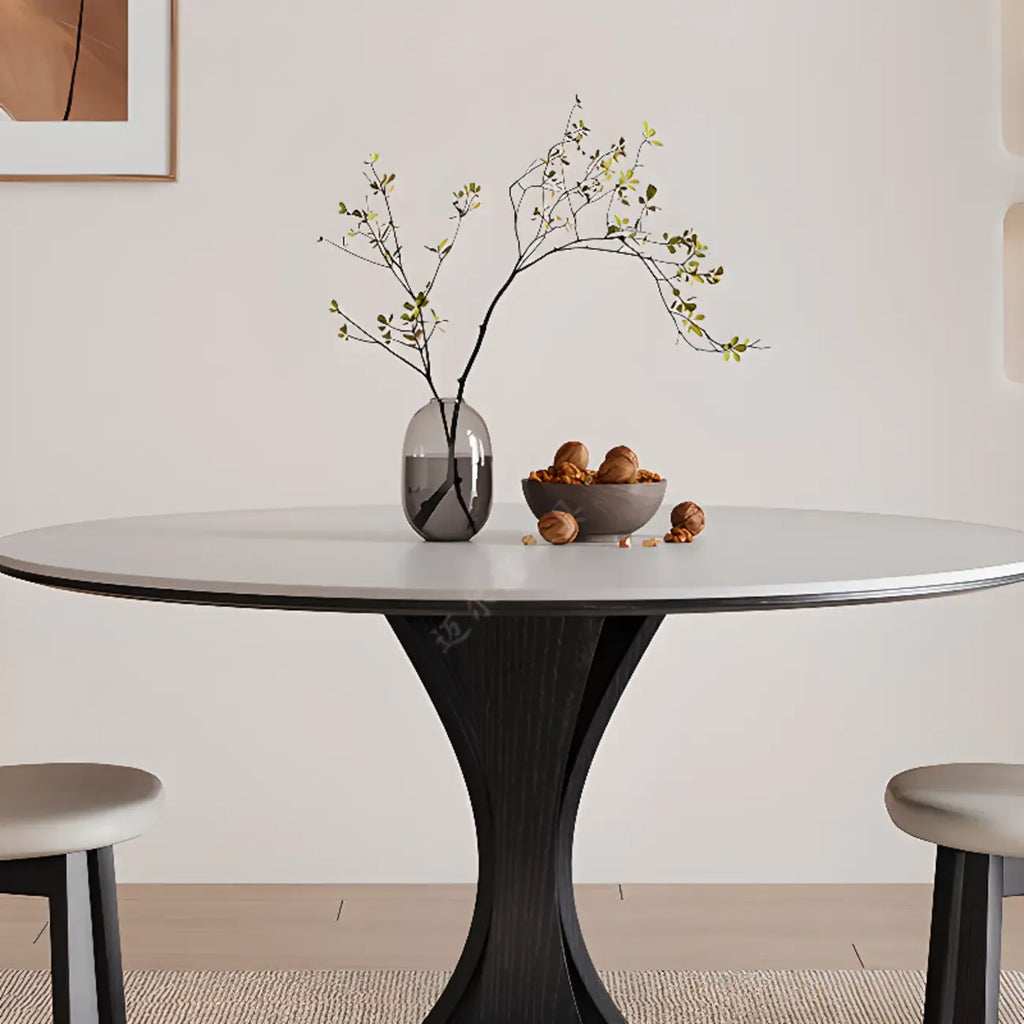 Table de salle à manger ronde en bois noir, moderne et simple