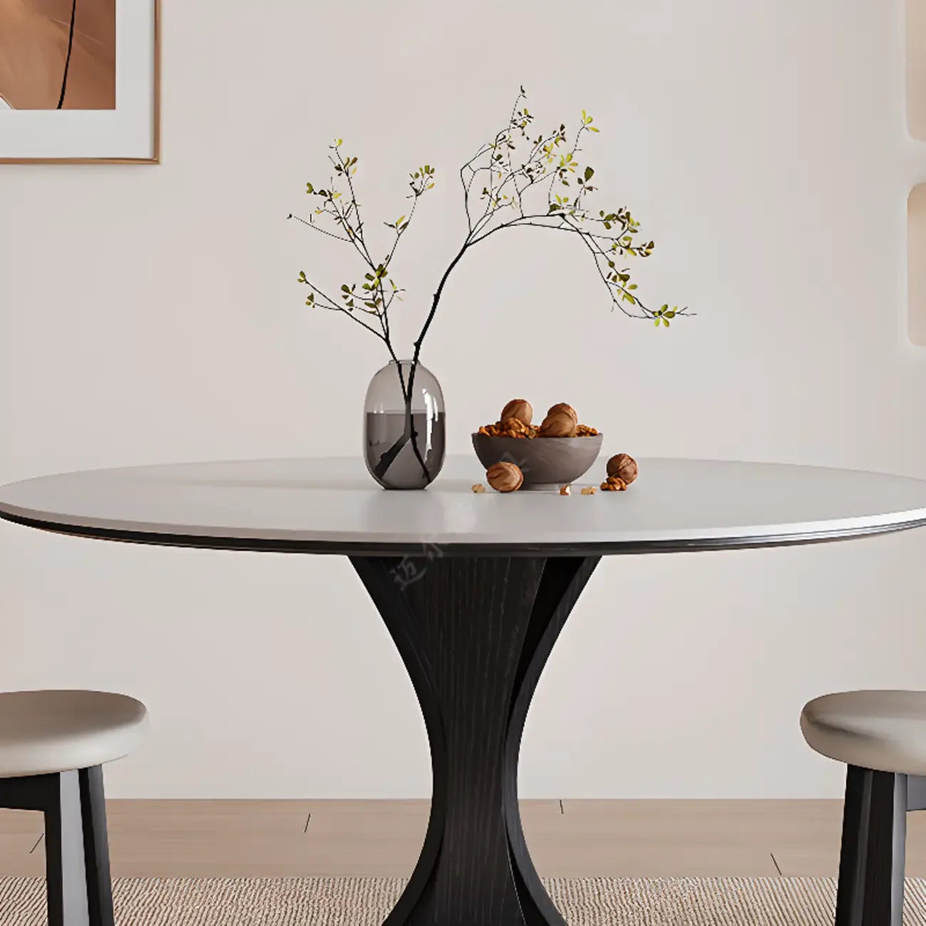 Table de salle à manger ronde en bois noir, moderne et simple