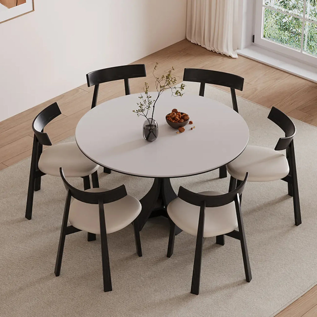 Table de salle à manger ronde en bois noir, moderne et simple