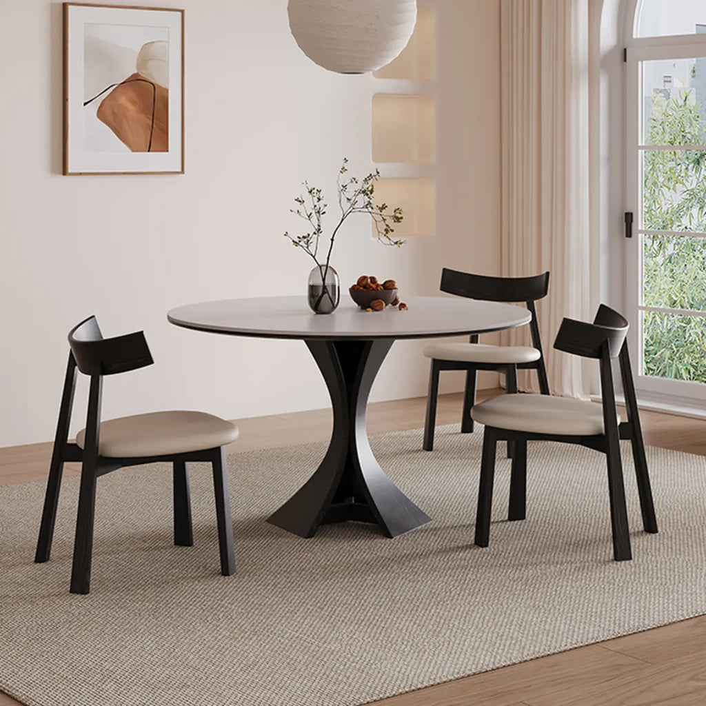 Table de salle à manger ronde en bois noir, moderne et simple