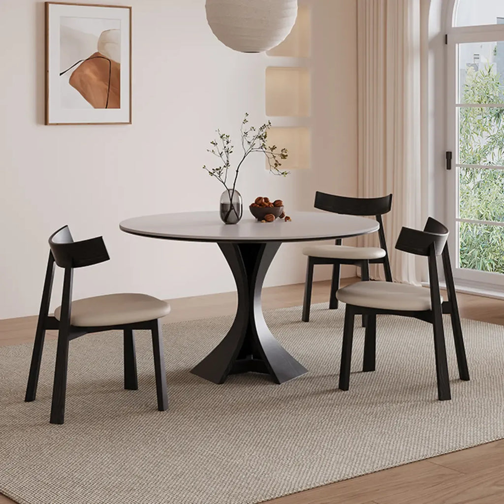 Table de salle à manger ronde en bois noir, moderne et simple