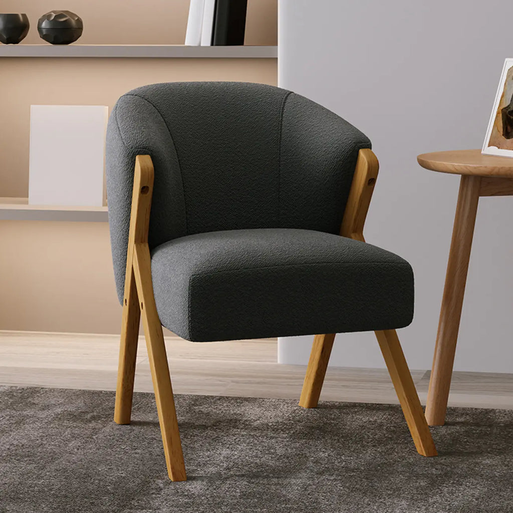 Fauteuil d'appoint en tissu gris glamour avec pieds en bois pour salon
