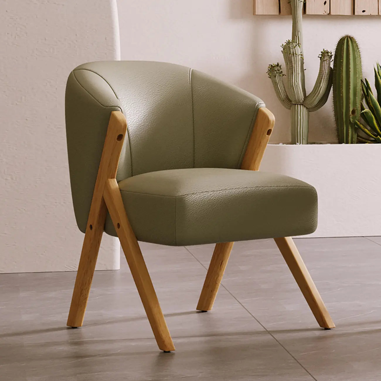 Fauteuil d'appoint en tissu gris glamour avec pieds en bois pour salon