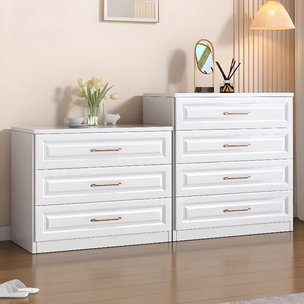 Coffres de rangement modernes et élégants en bois blanc avec poignées dorées