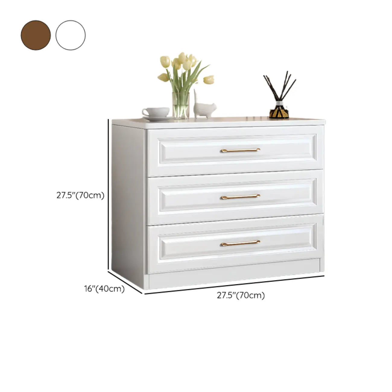 Coffres de rangement modernes et élégants en bois blanc avec poignées dorées