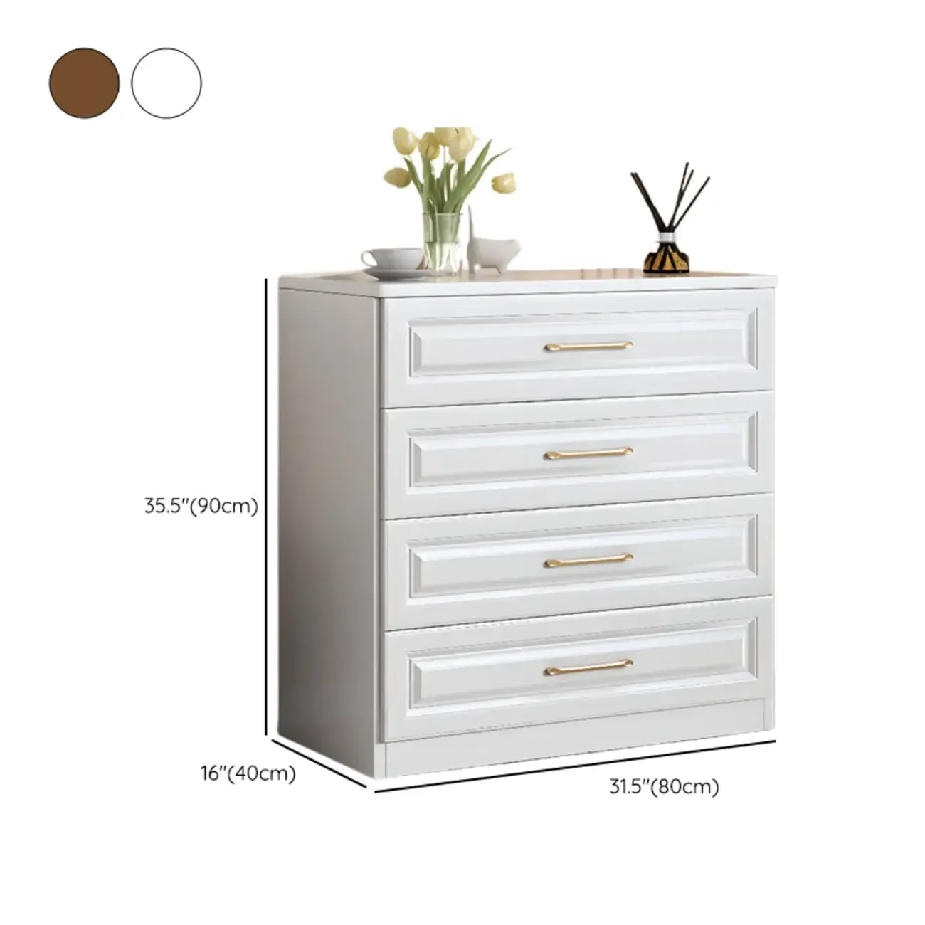 Coffres de rangement modernes et élégants en bois blanc avec poignées dorées