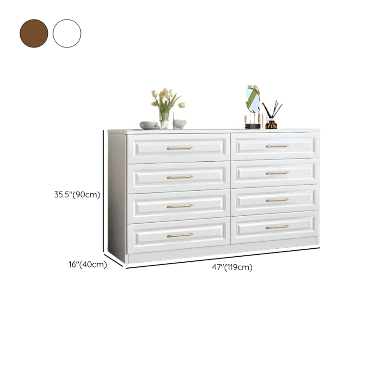 Coffres de rangement modernes et élégants en bois blanc avec poignées dorées