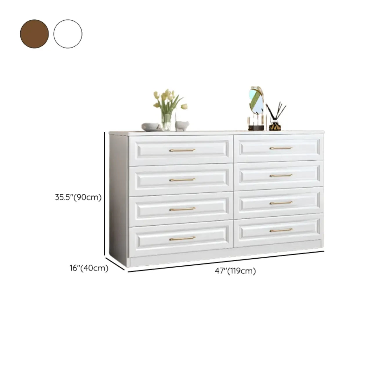 Coffres de rangement modernes et élégants en bois blanc avec poignées dorées