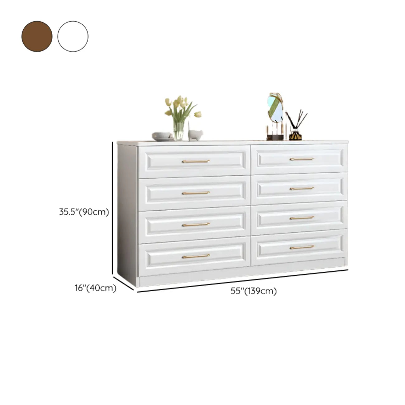 Coffres de rangement modernes et élégants en bois blanc avec poignées dorées
