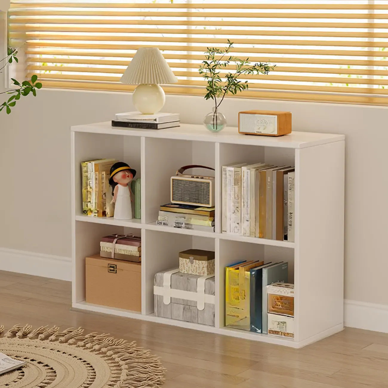 Bibliothèque rectangulaire horizontale en bois naturel à plusieurs cubes