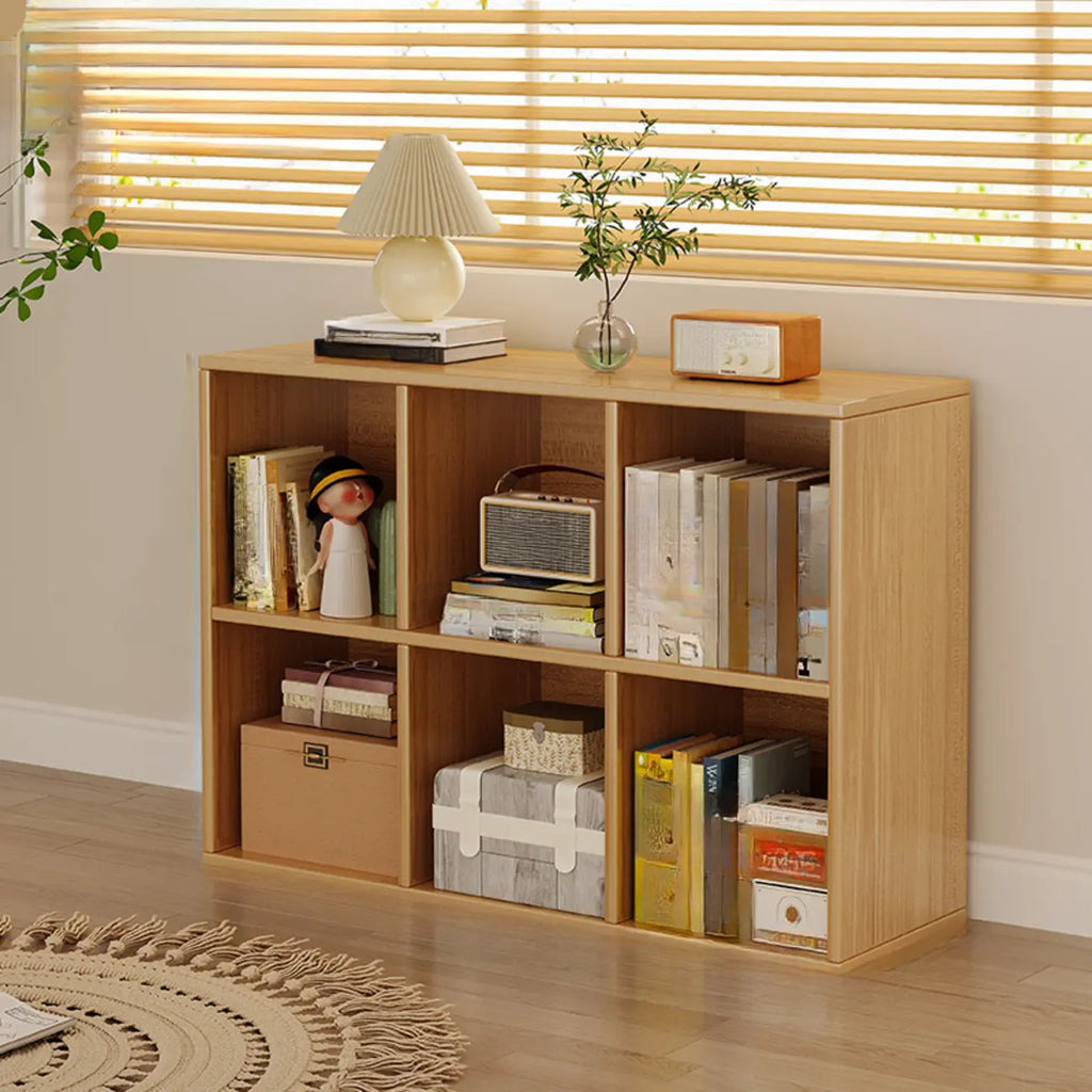 Bibliothèque rectangulaire horizontale en bois naturel à plusieurs cubes