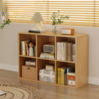 Bibliothèque rectangulaire horizontale en bois naturel à plusieurs cubes