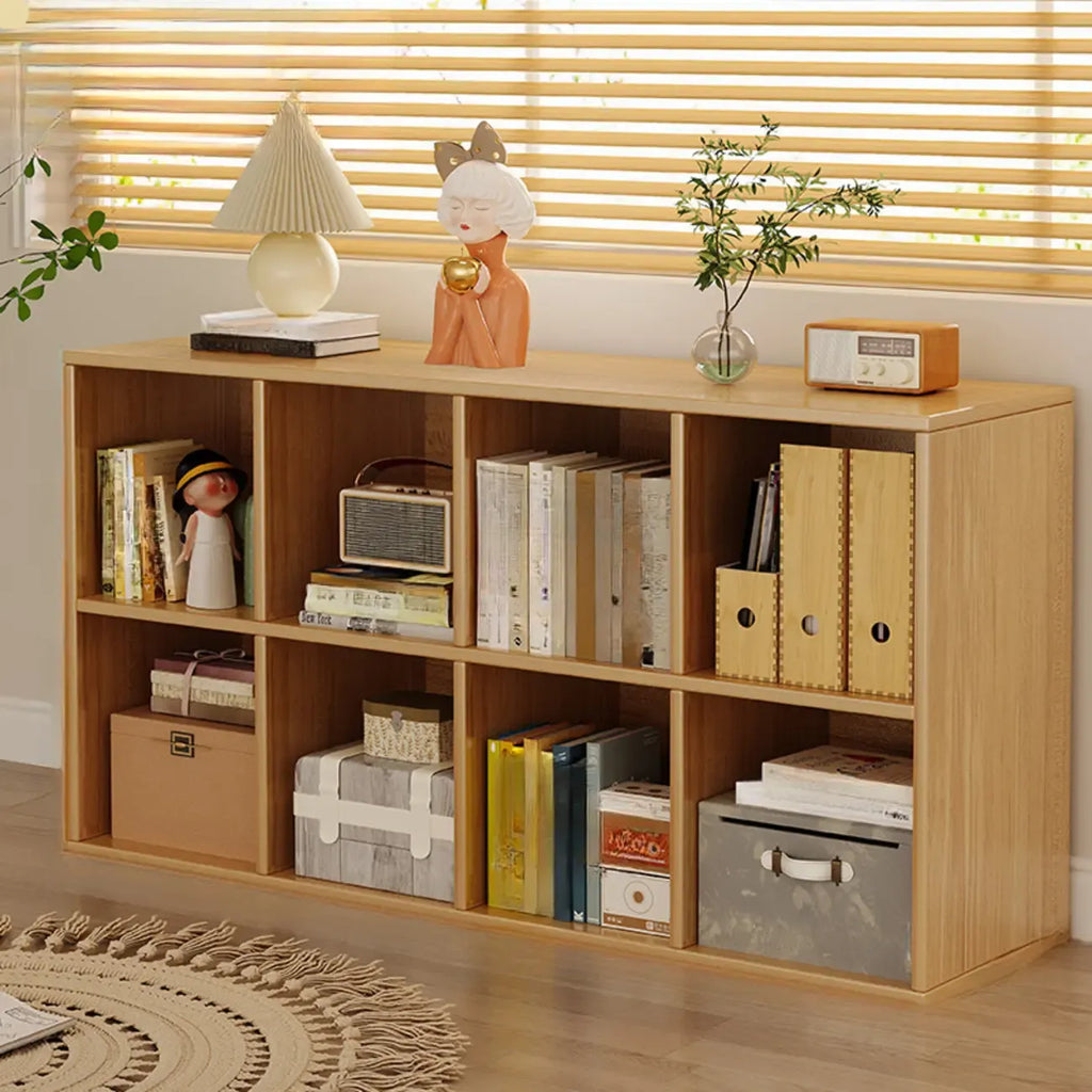 Bibliothèque rectangulaire horizontale en bois naturel à plusieurs cubes