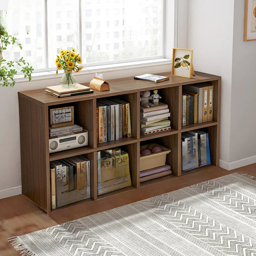 Bibliothèque rectangulaire horizontale en bois naturel à plusieurs cubes