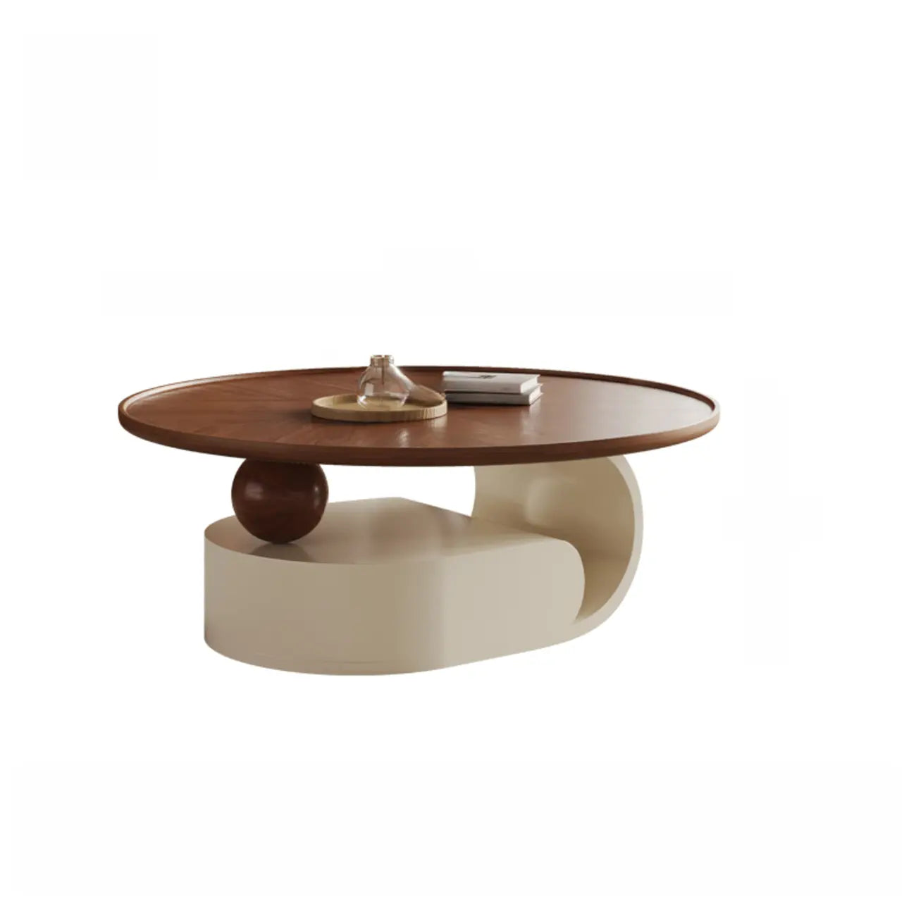 Table basse ronde gigogne avec piètement en métal et tiroirs en bois brun