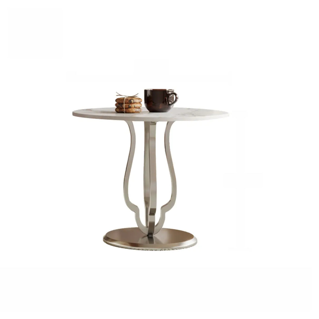 Table basse ronde gigogne avec piètement en métal et tiroirs en bois brun