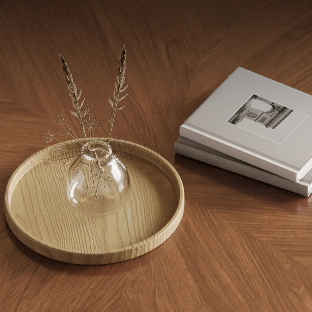 Table basse ronde gigogne avec piètement en métal et tiroirs en bois brun