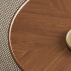 Table basse ronde gigogne avec piètement en métal et tiroirs en bois brun