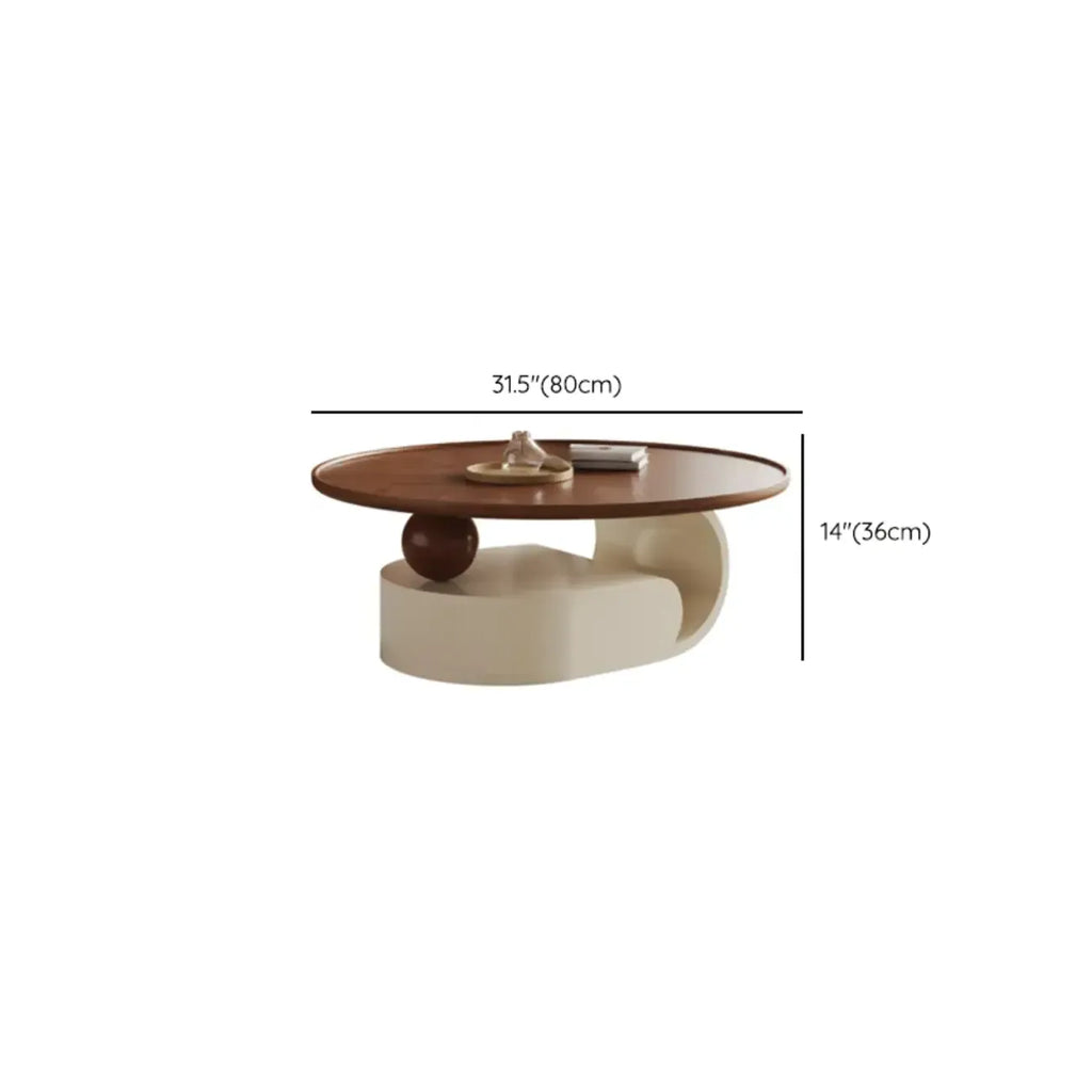 Table basse ronde gigogne avec piètement en métal et tiroirs en bois brun