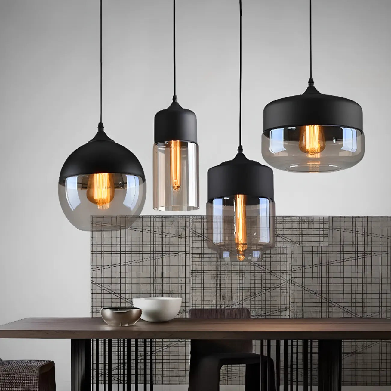 Suspension géométrique minimaliste en verre transparent pour la cuisine