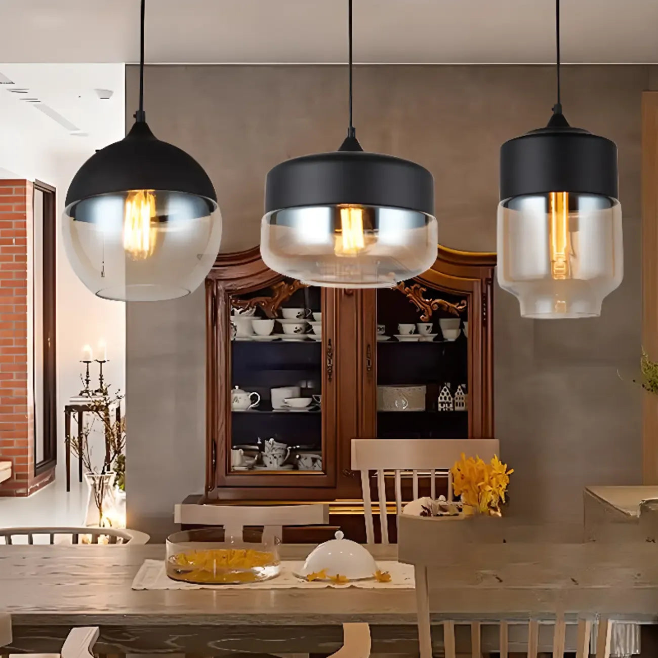 Suspension géométrique minimaliste en verre transparent pour la cuisine
