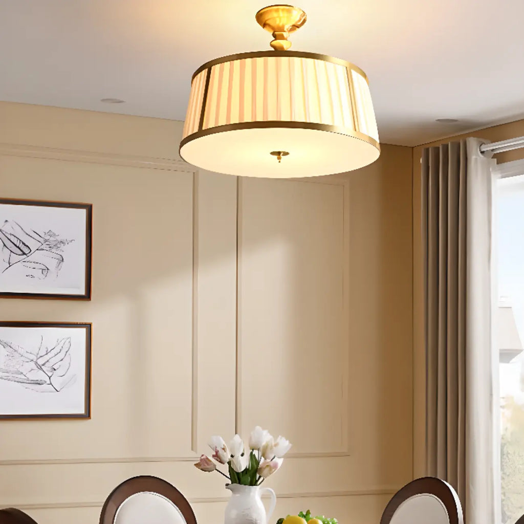 Plafonnier semi-encastré minimaliste colonial blanc tambour doré