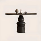 Table de salle à manger ronde traditionnelle en bois brun foncé