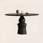 Table de salle à manger ronde traditionnelle en bois brun foncé