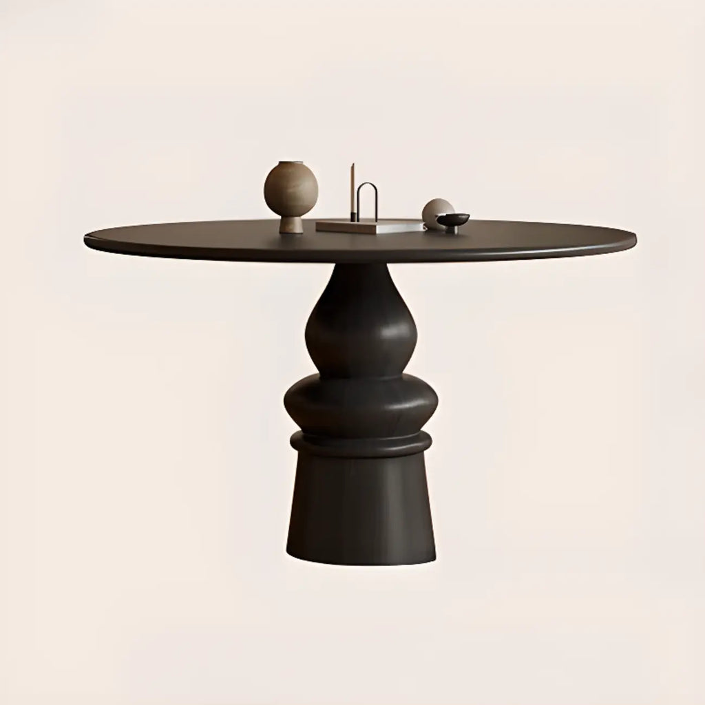 Table de salle à manger ronde traditionnelle en bois brun foncé