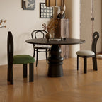 Table de salle à manger ronde traditionnelle en bois brun foncé