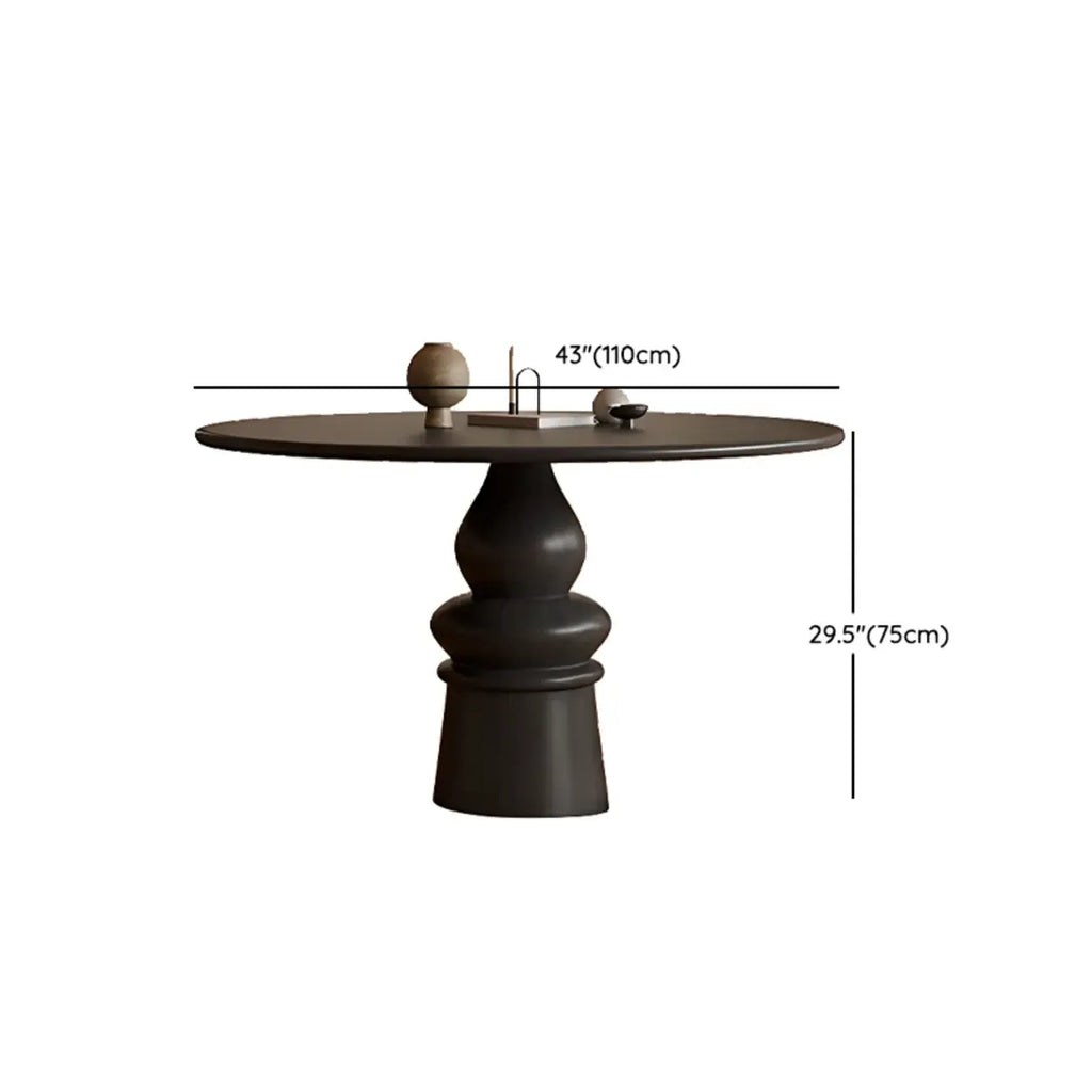 Table de salle à manger ronde traditionnelle en bois brun foncé